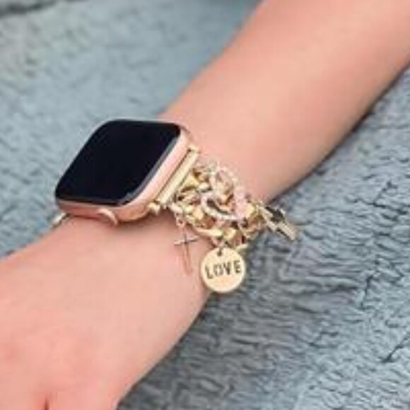 NEW Gold Cuban Apple Watch Band with Charms - Picture 2 of 6